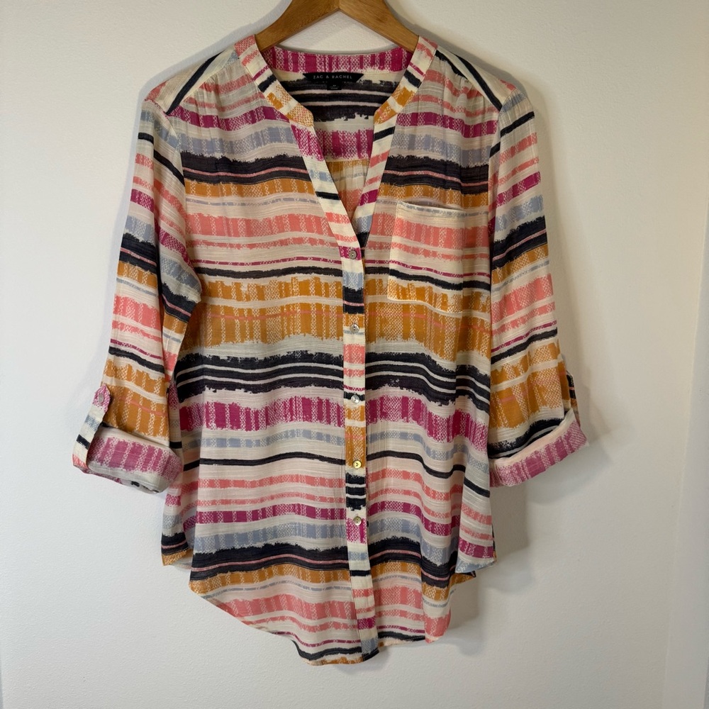 Zac  &  Rachel  Women’s  Medium  Multicolor  Striped  Button  Down  Top  Classic